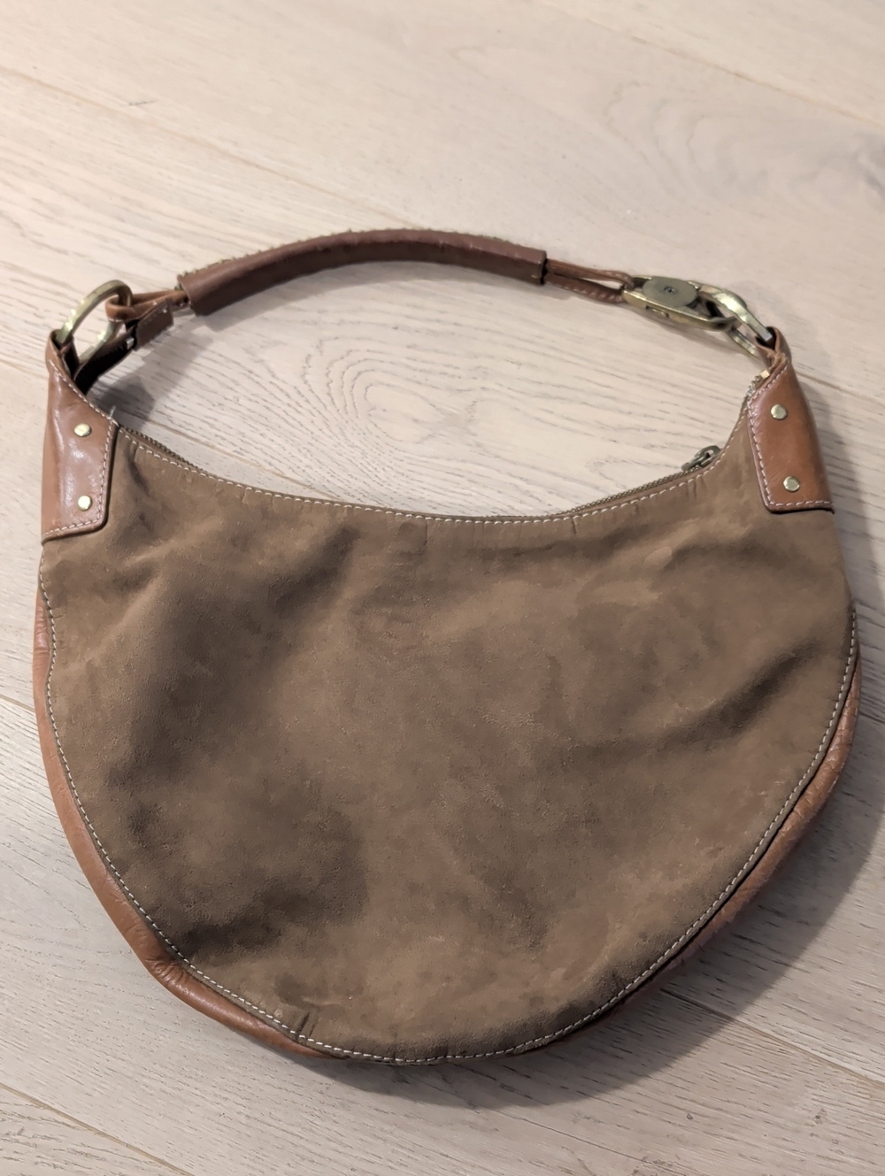 Enzo Angiolini Brown Faux Suede and Faux Leather Hobo Bag